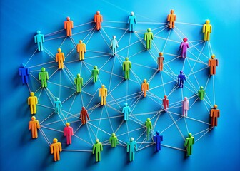 Aerial View Connected Human Blocks Blue Background - Social Network Community Communication Concept