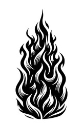 A black and white drawing of a flame. The flame is very large and has a lot of detail. The drawing has a very dramatic and intense mood