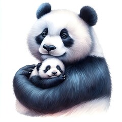 Naklejka premium Cute panda and her cub. Watercolor technique