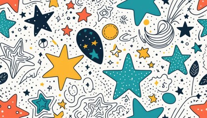 Abstract pattern in the form of colorful stars on a white background.