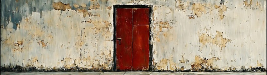Aged Red Door, Weathered Wall