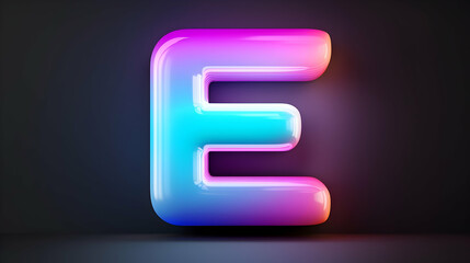 Glowing Neon Letter E in Purple Pink and Blue