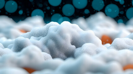 Closeup View of White and Gray Foamy Bubbles on Blue Bokeh Background