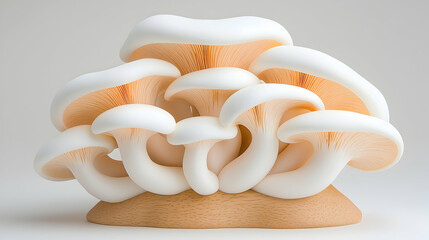 Cluster of Pale Cream Mushrooms on Light Background