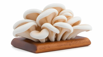 Cluster of Cream and White Mushrooms on a Brown Wooden Base