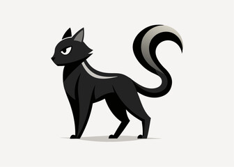 Obraz premium Sleek Cat Illustration: A captivating cartoon of a sleek black cat with a contrasting striped tail, it features its determined pose and intense gaze
