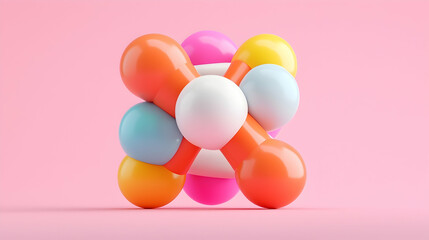Colorful 3D Abstract Geometric Sphere Composition on Pink Background