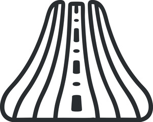 Icon of a curved road with lane markings showing perspective and direction for transport and travel