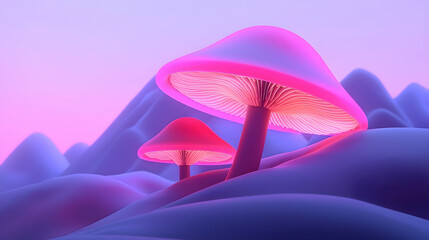 Glowing Pink and Purple Mushrooms in a Surreal Sci-Fi Landscape