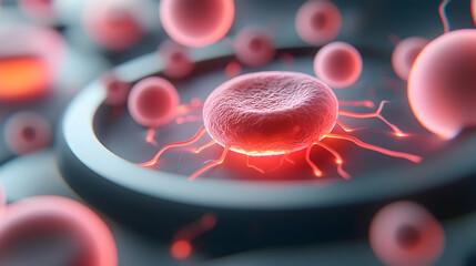 Glowing Red Cells in Petri Dish Microscopic View