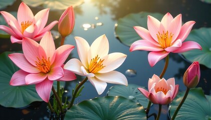 Delicate, intertwined lilies in a rhythmic, all-over design, soft, elegant, print