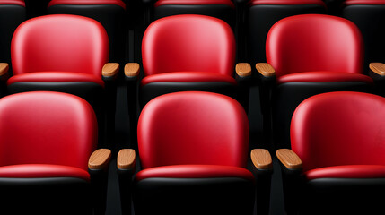 Obraz premium Modern Red Theater Seats with Wooden Armrests