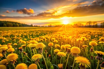 Fototapeta premium Aerial View of Golden Dandelion Field - Drone Photography