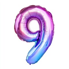 A vibrant, iridescent, number nine balloon