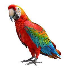 Obraz premium A vibrant macaw standing, showcasing its colorful feathers and unique beak shape on transparent background