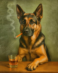 Funny Dog Art Sitting at Bar with Drink Generated with AI
