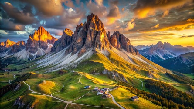 Aerial View of Monte Mondeval, Passo Giau, Dolomites: Breathtaking Mountain Landscape