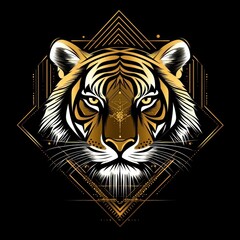 Obraz premium Golden Tiger Head Sacred Geometry