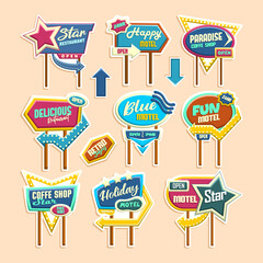 Classic retro sign board illustration set. simple flat design