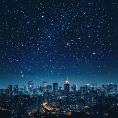 Fototapeta premium cityscape at night sky with many stars. concept for background 