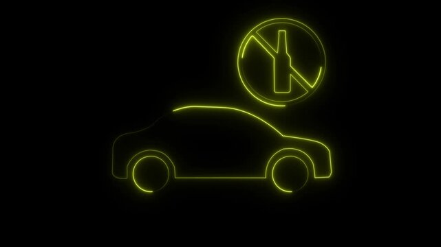 Glowing neon Driving no alcohol icon isolated on black background. HD Video motion graphic animation