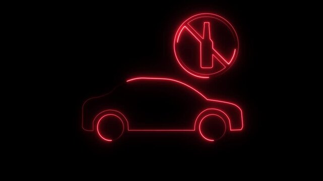 Glowing neon Driving no alcohol icon isolated on black background. HD Video motion graphic animation