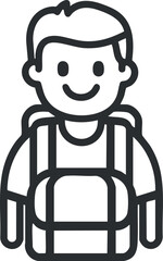 Line art illustration of a smiling young man backpacker ready for outdoor adventure travel and hiking.