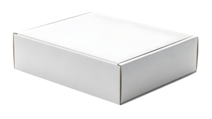 A rectangular white box with a lid on a transparent background