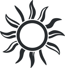 Black sun symbol with stylized rays radiating from a central circle representing warmth and energy