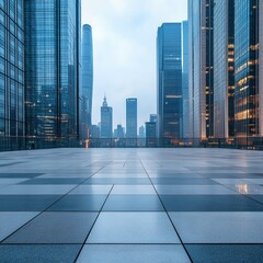 Fototapeta premium Empty floor and modern city financial district skyline