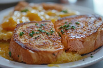 Toasted bread with scrambled eggs