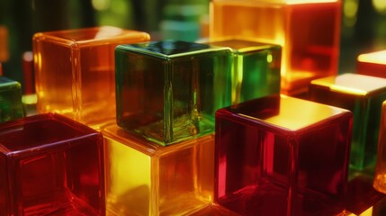 Colorful Glass Cubes Abstract Geometric Composition