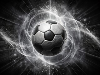 Fototapeta premium Black & White Soccer Ball Sketch with Dynamic Particles - Rule of Thirds Composition