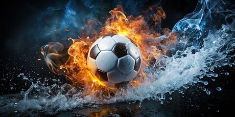 Fototapeta premium Blazing Soccer Ball: Fiery Ice & Water Sport Photography