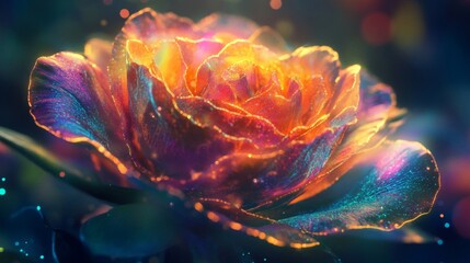 Vibrant Glowing Rose with Iridescent Petals
