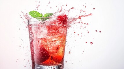 Refreshing Raspberry Mint Cocktail Splashing in Glass