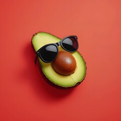 Trendy Avocado Wearing Sunglasses &ndash; Fun Pop Art on Red Background