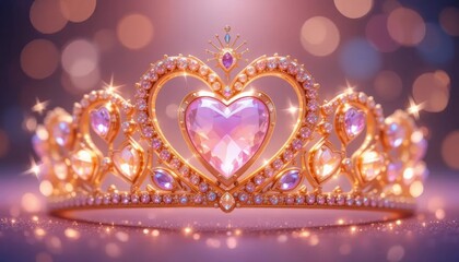 Golden Heart Crown with Jewels Shimmering Elegance