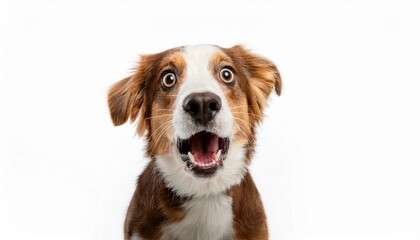 Surprised brown and white dog