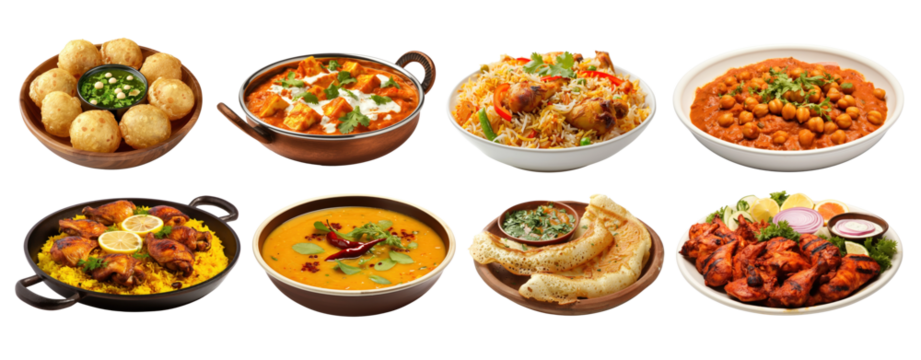 PNG Diverse Indian culinary delights., elements on transparent background