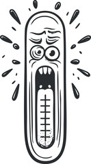 Cartoon thermometer with a scared face showing high temperature and heat, symbolizing fever or illness