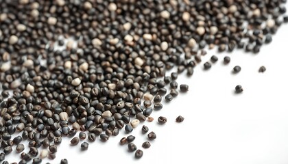 Black Basil Seeds Macro Isolated on White Screen Background Perfect for Food Advertising and Promoting Healthy Eating