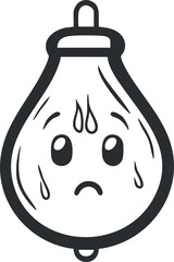 Black and white cartoon illustration of a tired sweating punching bag with a sad face expression