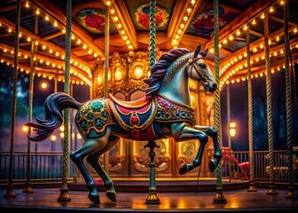 Classic Carousel Horse Silhouette - Fairground Amusement Park Ride PNG