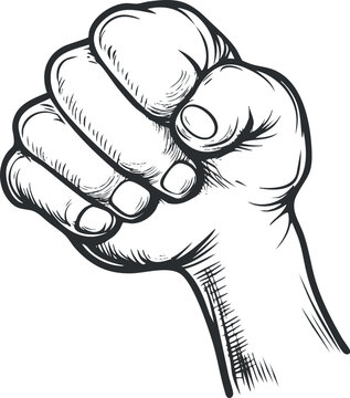 recommend clip art: Black and white line art illustration of a clenched fist representing strength and power