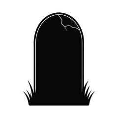 Tombstone with Cracks and Overgrown Grass Silhouette