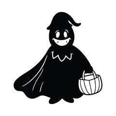 Trick or Treater in a Ghost Costume Holding a Bag Silhouette