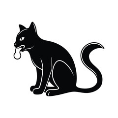 Vampire Cat Licking Blood from Paw Silhouette on White