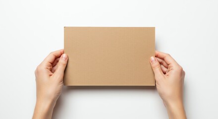 Obraz premium Hands Holding Blank Cardboard Sheet on White Background