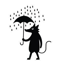 Werewolf with Umbrella in the Rain Silhouette on White